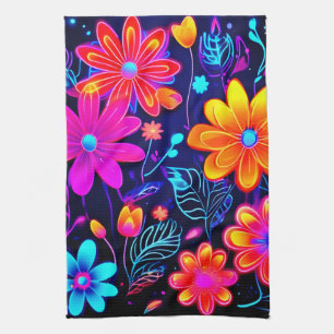 Neon Floral Fantasy Geschirrtuch