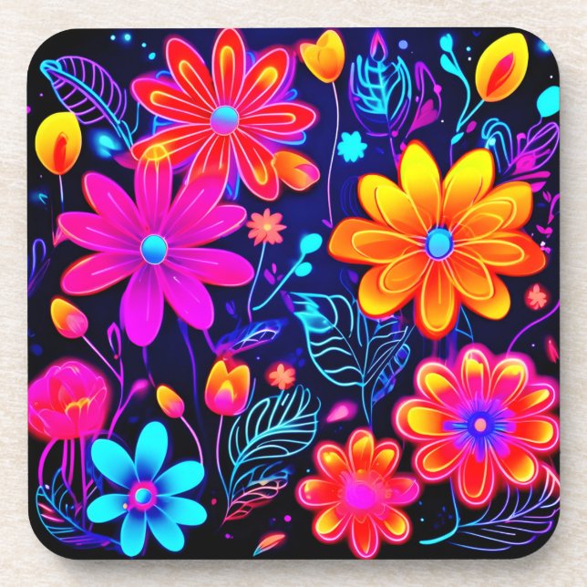 Neon Floral Fantasy Getränkeuntersetzer (Vorderseite)