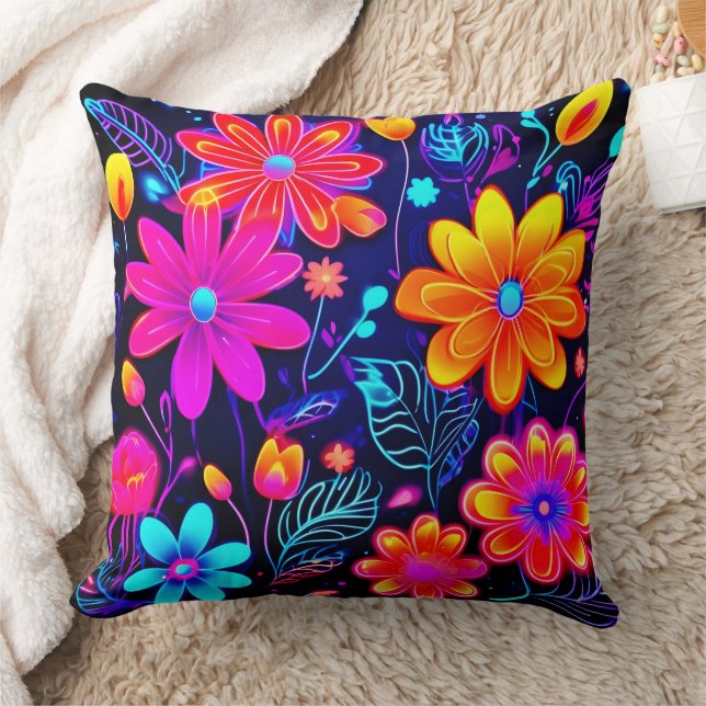 Neon Floral Fantasy Kissen (Decke)