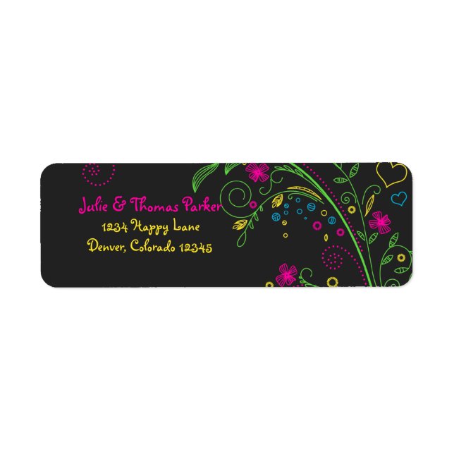 Neon Floral Wedding Return Address Label (Vorne)