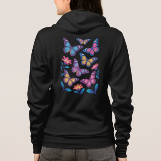 Neon Flowers with Six Glowing Butterflies Hoodie