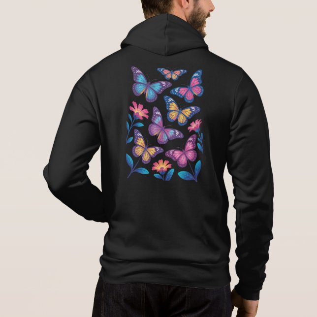 Neon Flowers with Six Glowing Butterflies Hoodie (Rückseite)