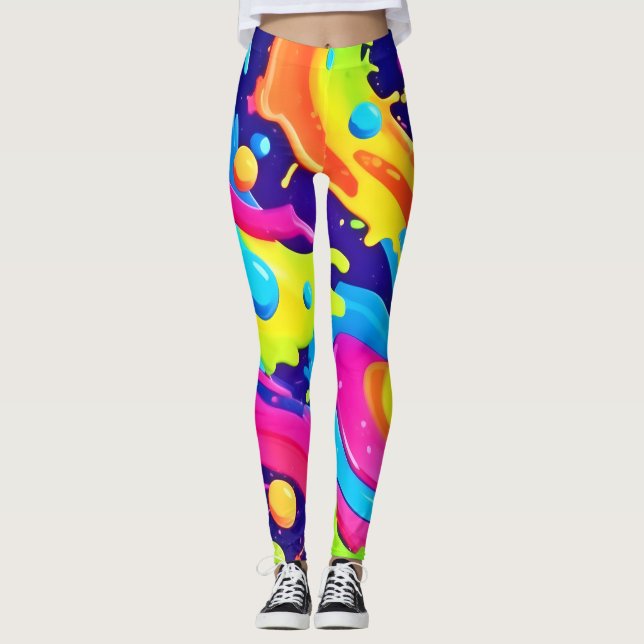 Neon Fluid Art Leggings (Vorderseite)