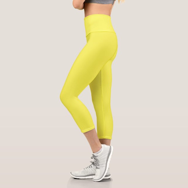 Neon Fluoreszenzgelbe Zitronenfarbe Capri Leggings (Links)
