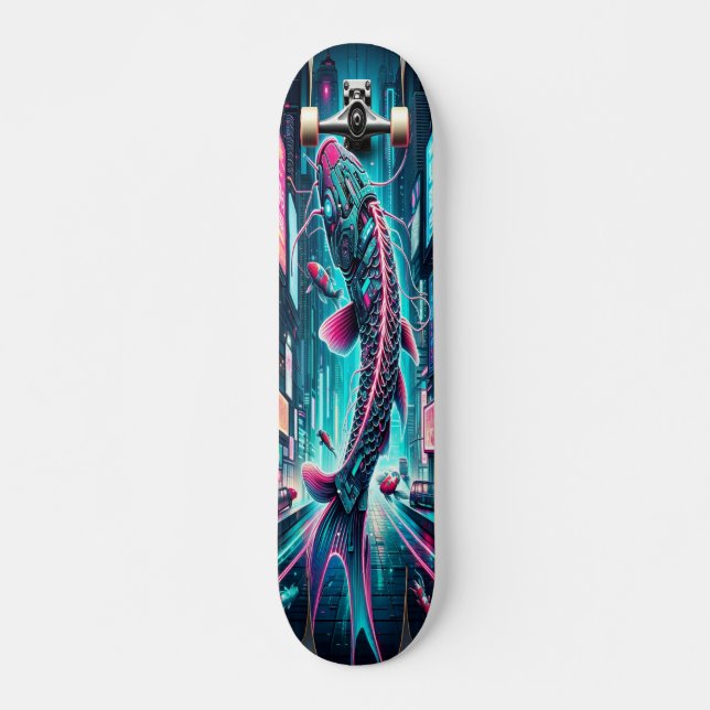 "Neon Flux: Cyber Koi Skateboard (Vorne)