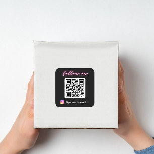 Neon Folgen Sie uns auf Instagram QR Code Social M Quadratischer Aufkleber
