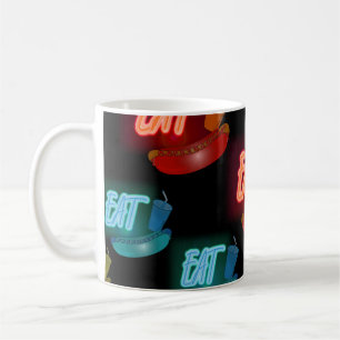 Neon Food Signs Style Fun Illustriertes Muster Kaffeetasse