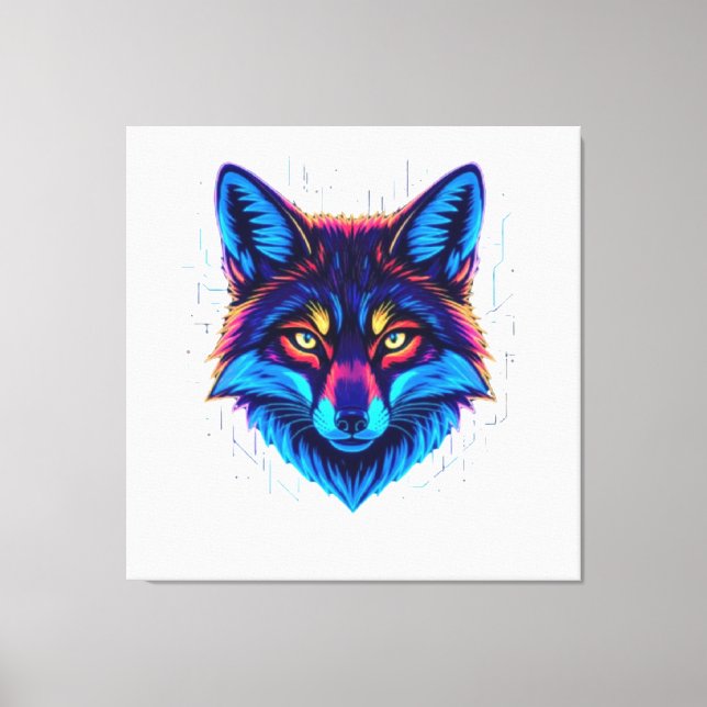 Neon Fox Face – Vibrant Glowing Design Leinwanddruck (Vorderseite)
