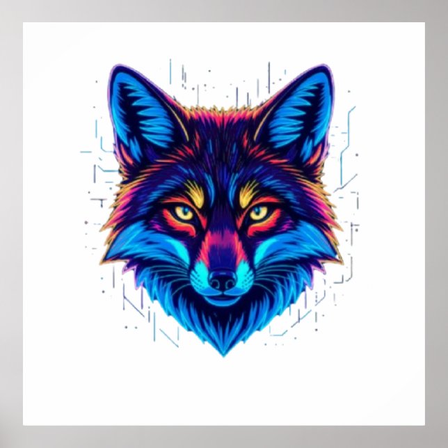Neon Fox Face – Vibrant Glowing Design Poster (Vorne)