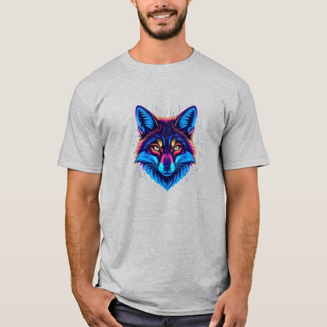 Neon Fox Face – Vibrant Glowing Design T-Shirt (Vorderseite)
