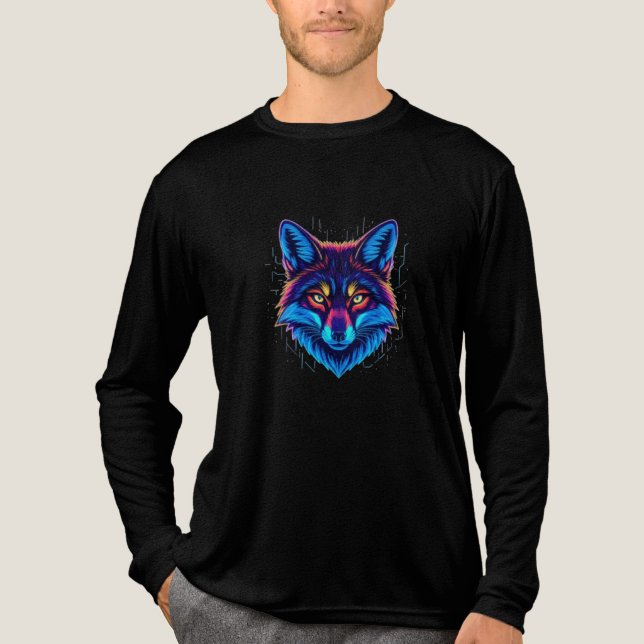 Neon Fox Face – Vibrant Glowing Design Tri-Blend Shirt (Vorderseite)