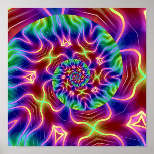 Neon Fractal Spiral Poster (Vorne)