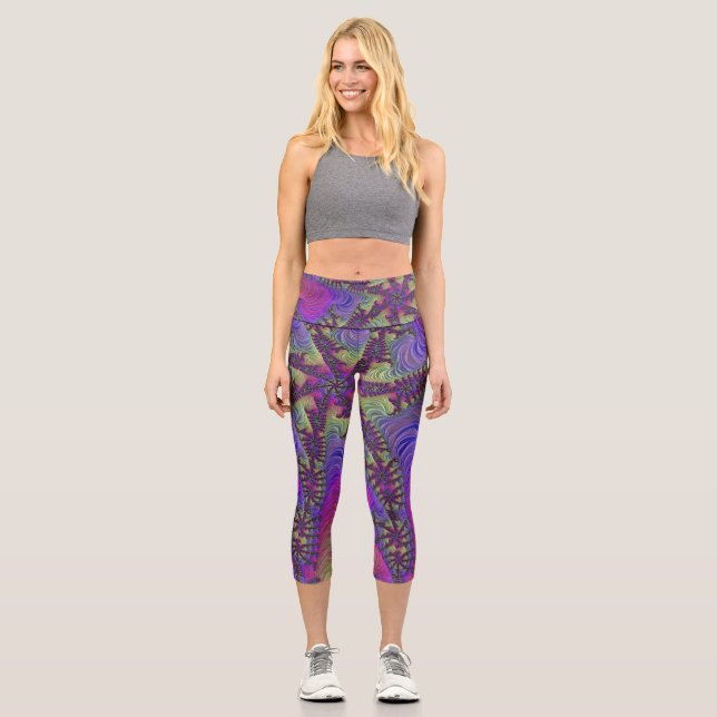 Neon-Fraktal-Leggings Capri Leggings (Vorderseite)