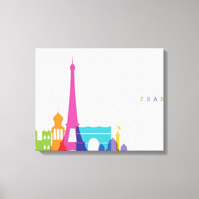 Neon France Skyline Leinwanddruck (Vorderseite)