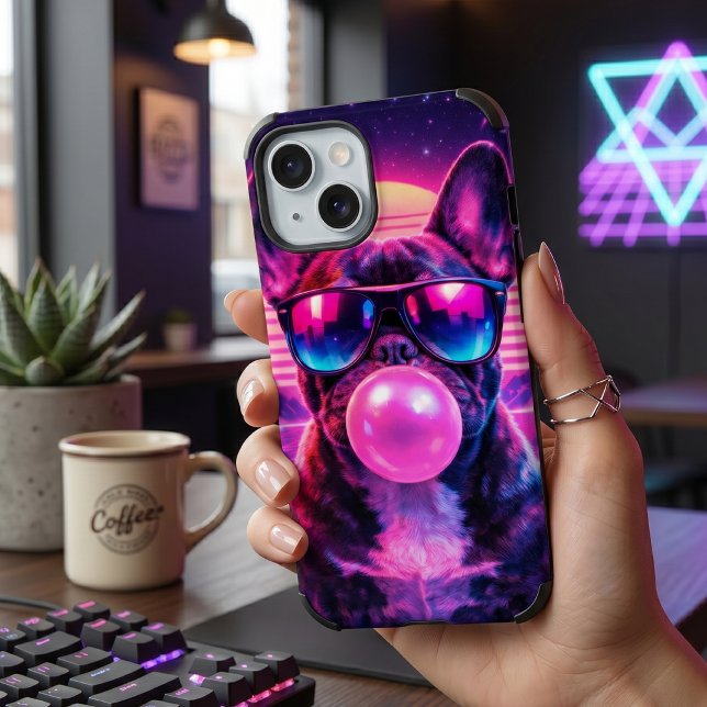 Neon Französische Bulldogge Bubblegum Synthwave Case-Mate iPhone Hülle (Von Creator hochgeladen)