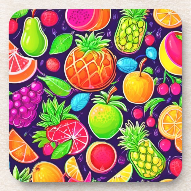 Neon Fruit Burst Muster Getränkeuntersetzer (Vorderseite)