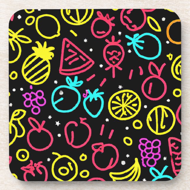 Neon Fruit Extravaganza Getränkeuntersetzer (Vorderseite)