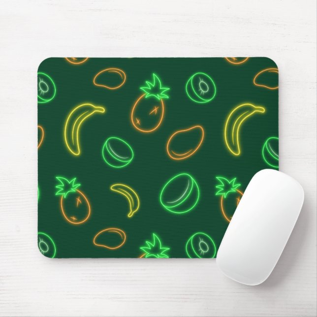Neon Fruit Pattern Mouse Pad – Tropical Aesthetic Mousepad (Mit Mouse)