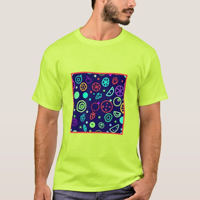 Neon Fruits Muster Farben T-Shirt (Vorderseite)