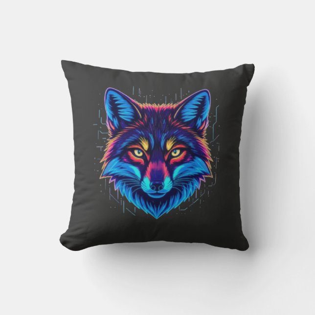 Neon-Fuchs-Gesicht – Lebendiges Leuchtendes Design Kissen (Vorderseite)