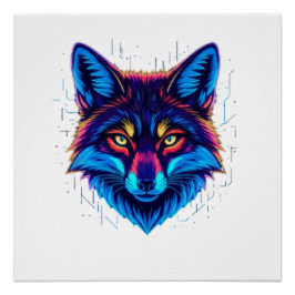 Neon-Fuchs-Gesicht – Lebendiges Leuchtendes Design Poster