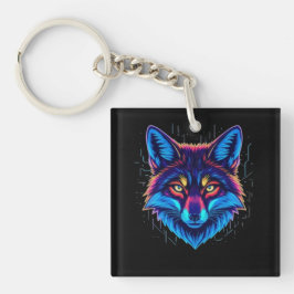 Neon-Fuchs-Gesicht – Lebendiges Leuchtendes Design Schlüsselanhänger