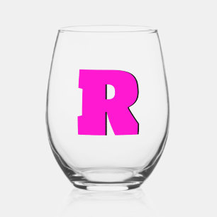 Neon Fuchsia Funny Modern Monogram Initial Letter Weinglas Ohne Stiel