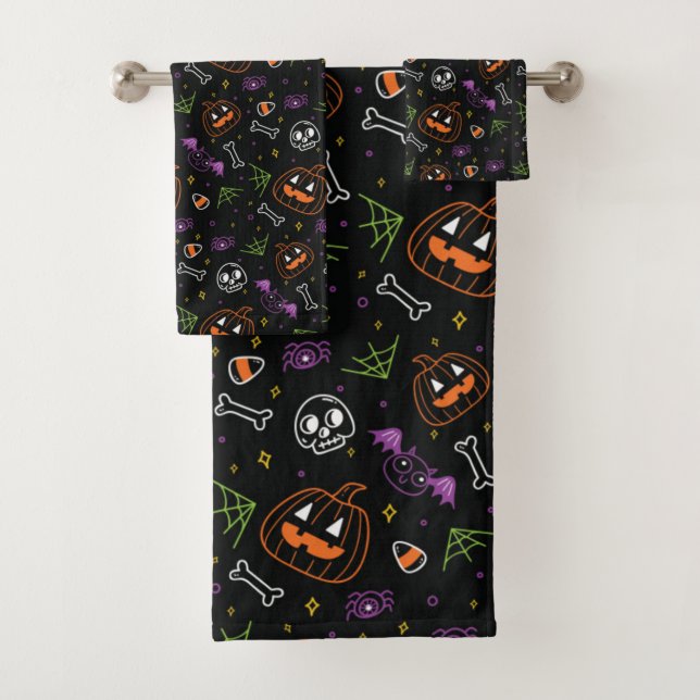 Neon Fun Halloween Pattern Badhandtuch Set (Insitu)