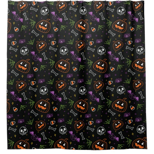 Neon Fun Halloween Pattern Duschvorhang (Vorderseite)