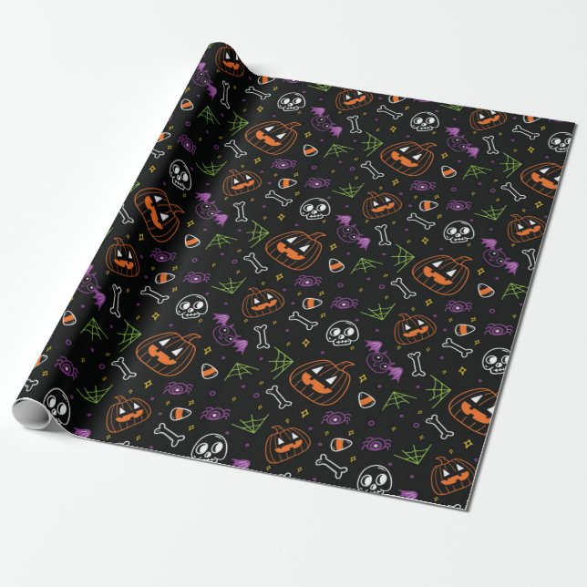 Neon Fun Halloween Pattern Geschenkpapier (Ungerollt)