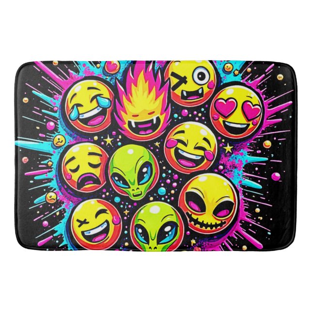 Neon Funky Emoji Mix Badematte (Vorderseite)