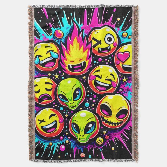 Neon Funky Emoji Mix Decke (Vorderseite Vertikal)