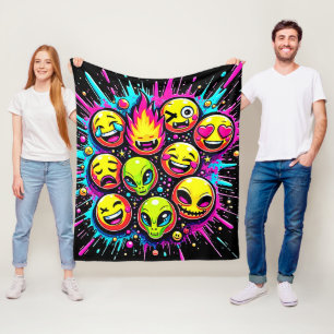 Neon-Funky-Emoji-Mix Fleecedecke