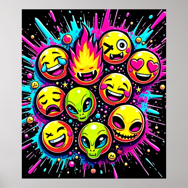 Neon Funky Emoji Mix Poster (Vorne)