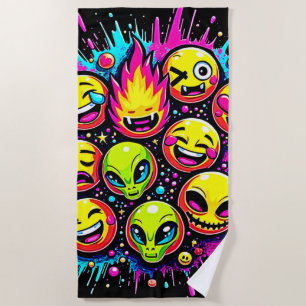 Neon Funky Emoji Mix Strandtuch
