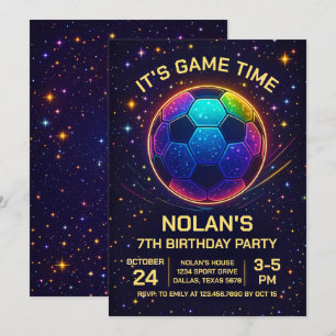Neon-Fußball-Geburtstags-Einladung Einladung