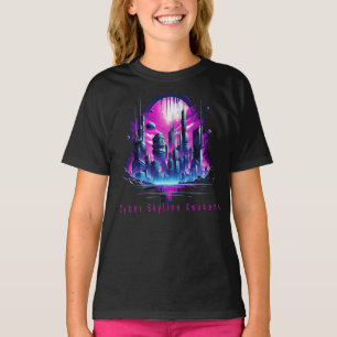Neon futuristische CyberScape-Skyline T-Shirt
