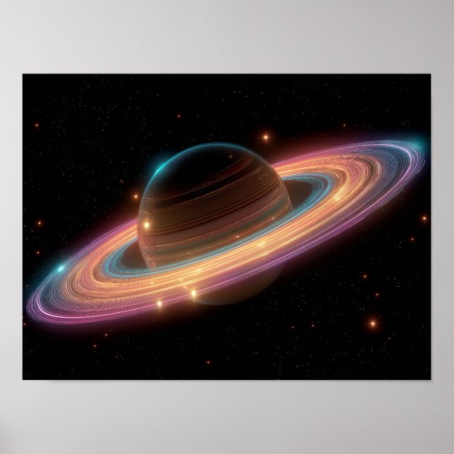 Neon Galactic Ring Planet Digital Art Cosmic  Poster (Vorne)