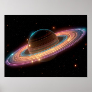 Neon-Galaktischer Ringplanet Digitalkunst Kosmisch Poster