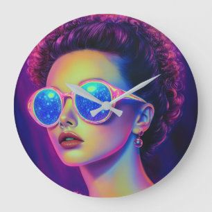 Neon Galaxy Glamour Große Wanduhr