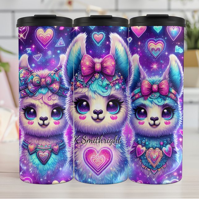 Neon Galaxy Llama Trio mit Herz Thermosbecher (Von Creator hochgeladen)