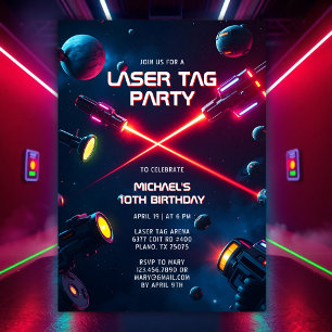 Neon Game Space Laser Tag Geburtstagsparty Einladung