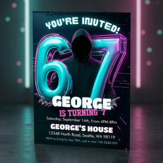 Neon Gamer 7th Birthday Invitation Einladung