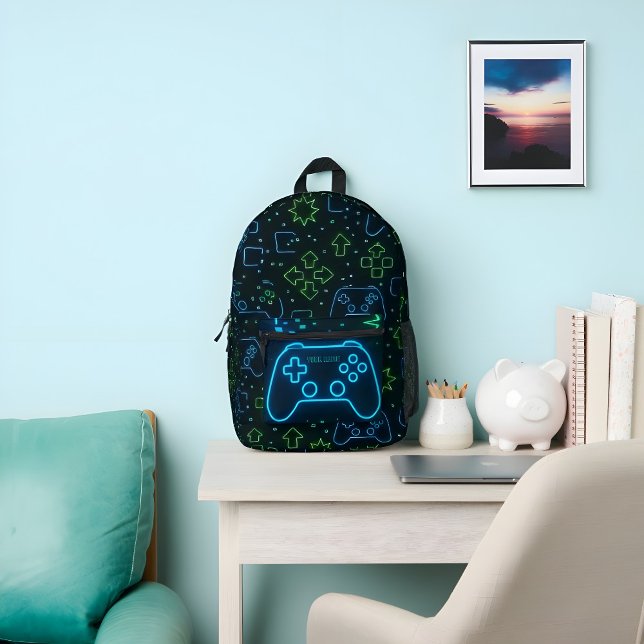 Neon Gamer Backpack - Individuelle Name Bedruckter Rucksack (Von Creator hochgeladen)