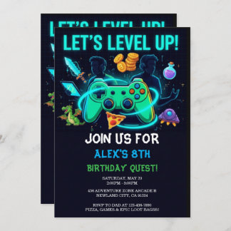 Neon Gamer Birthday Invitation Editable Template Einladung