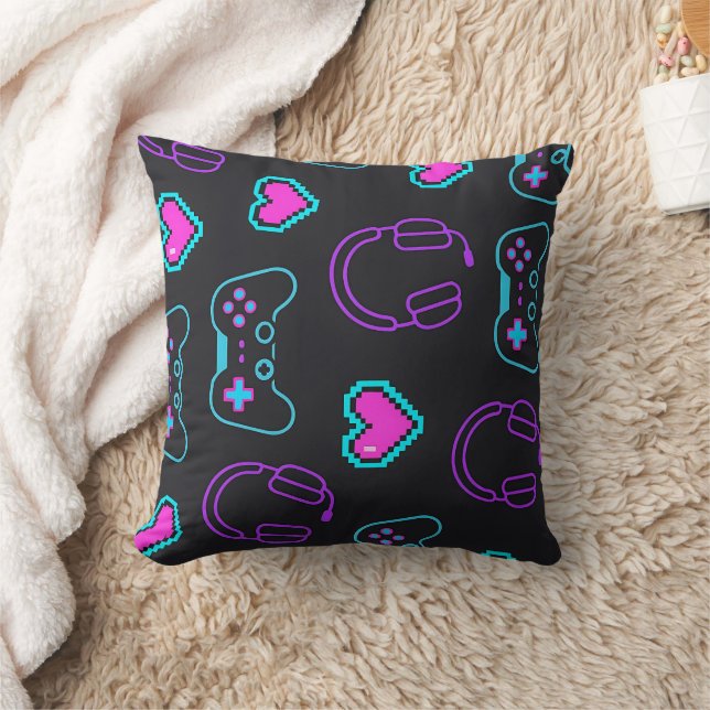 Neon Gamer Controller and Hearts Pattern Kissen (Decke)