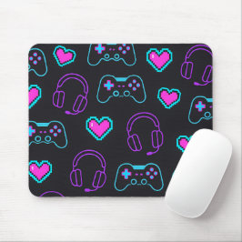 Neon Gamer Controller and Hearts Pattern Mousepad