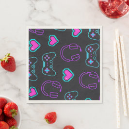 Neon Gamer Controller and Hearts Pattern Serviette