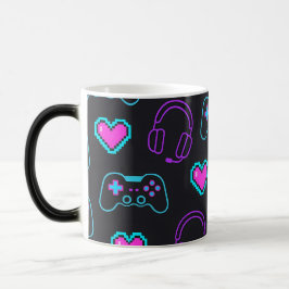 Neon Gamer Controller and Hearts Pattern Verwandlungstasse