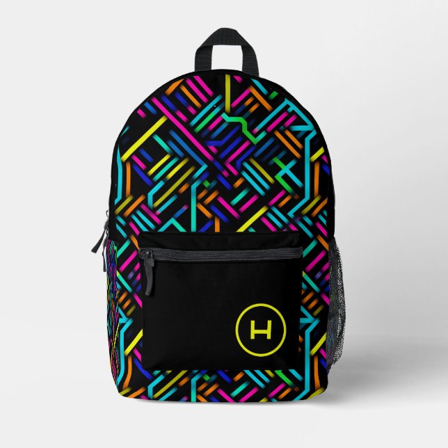 Neon Gamer Geometric Monogram Bedruckter Rucksack (Vorderseite)